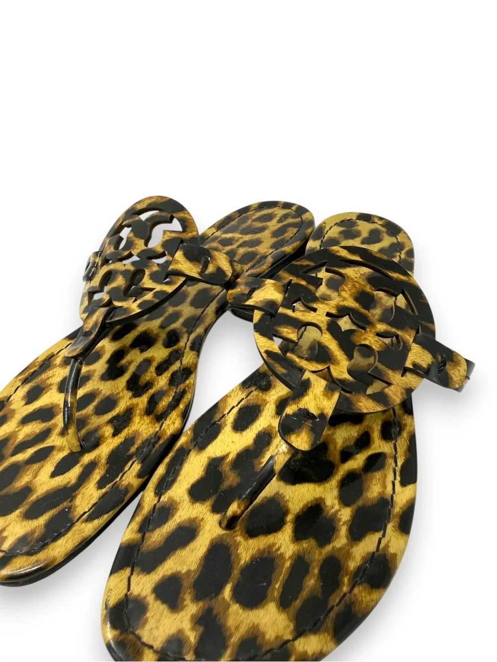 Tory Burch Patent Leather Leopard Miller Thong Sandal Brown Tan 10 Women’s
